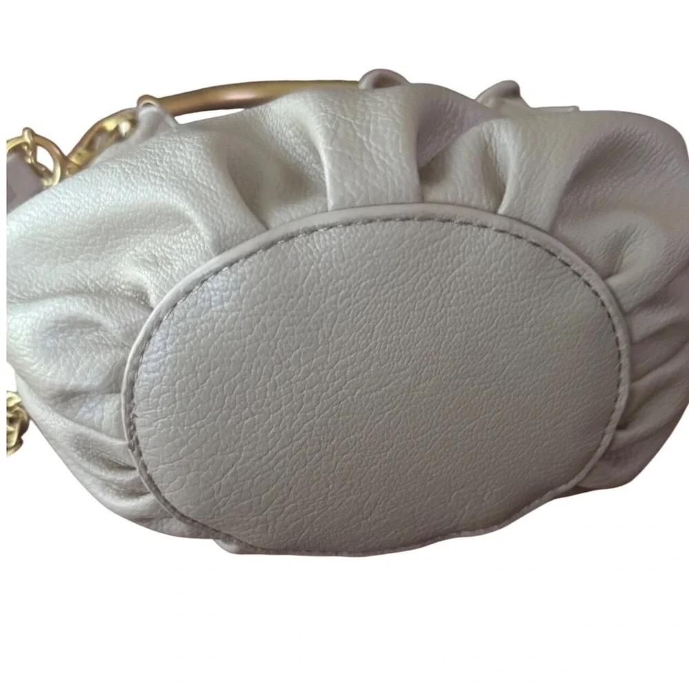 Antik Kraft Taupe Vegan Leather Hobo‎ Bag Gold Metal Handle Crossbody EUC 5x7x4